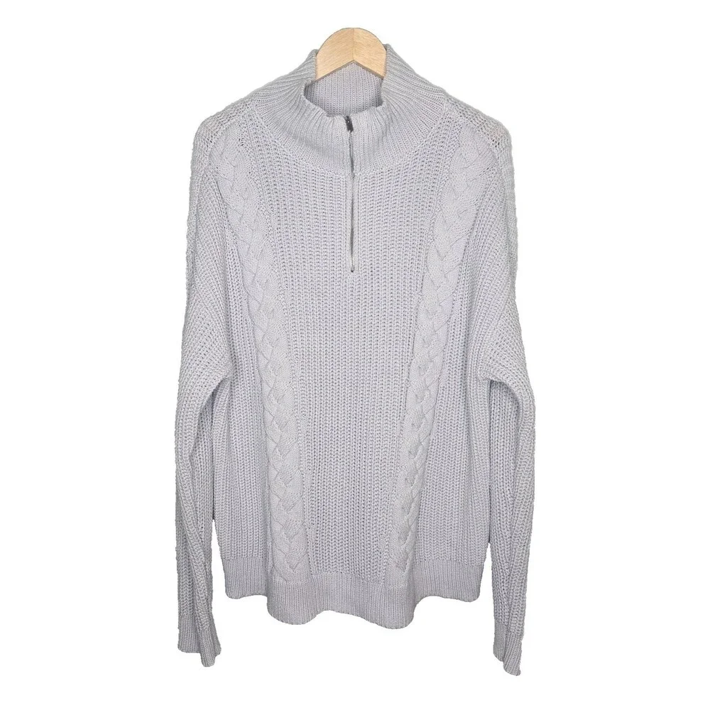 HAVEN WELL WITHIN Cable Knit Sweater XL 1/4 Zip Blue Fisherman Coastal Relaxed